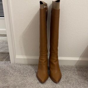 Elegant Tan Knee-High Leather Boots Wide Calf